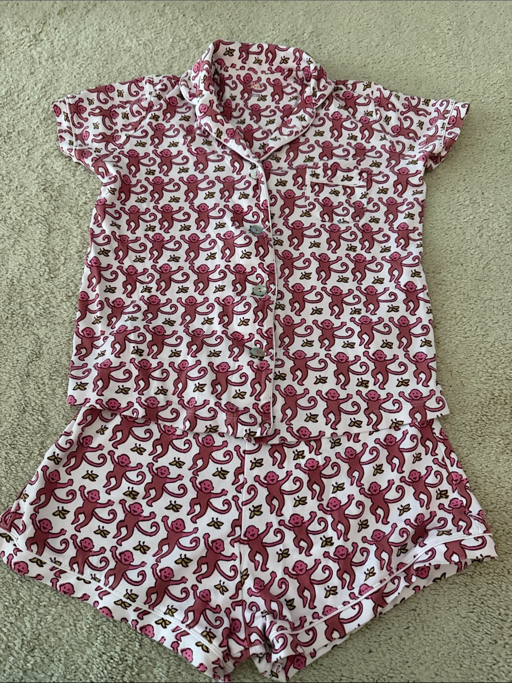 Roller rabbit Girls Pink Monkey Print Short Pajama Set Sz P petite euc